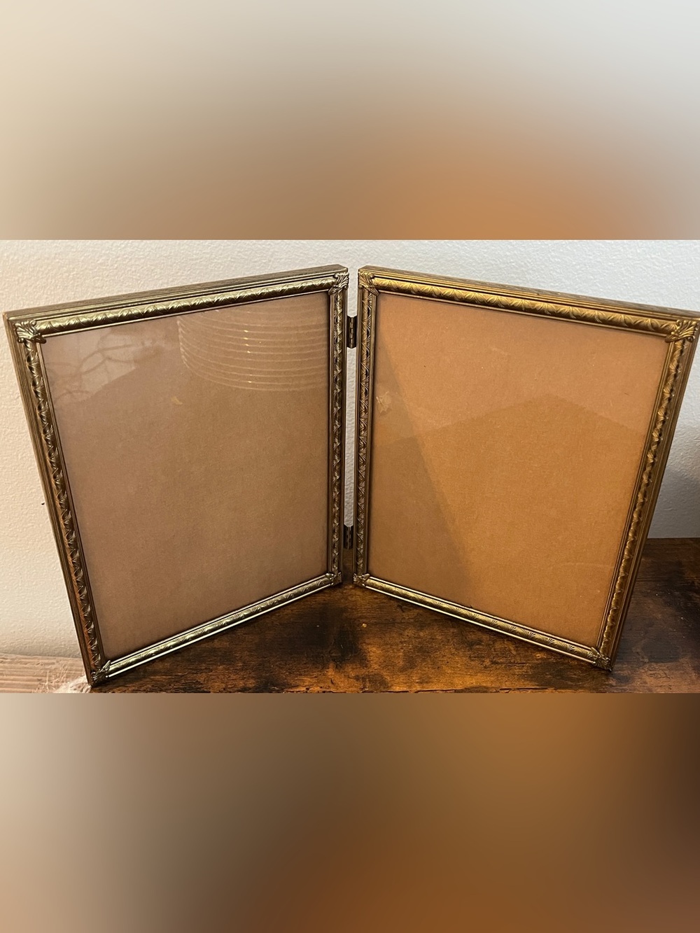 Vintage Gold Brass Hinged Double Picture Frame 8x10 Ornate Filigree Folding